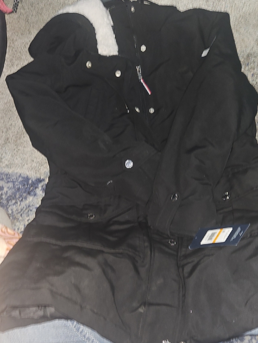 Nwt, Tommy Hilfiger Black Hooded Puffer Coat with Faux Fur Trim